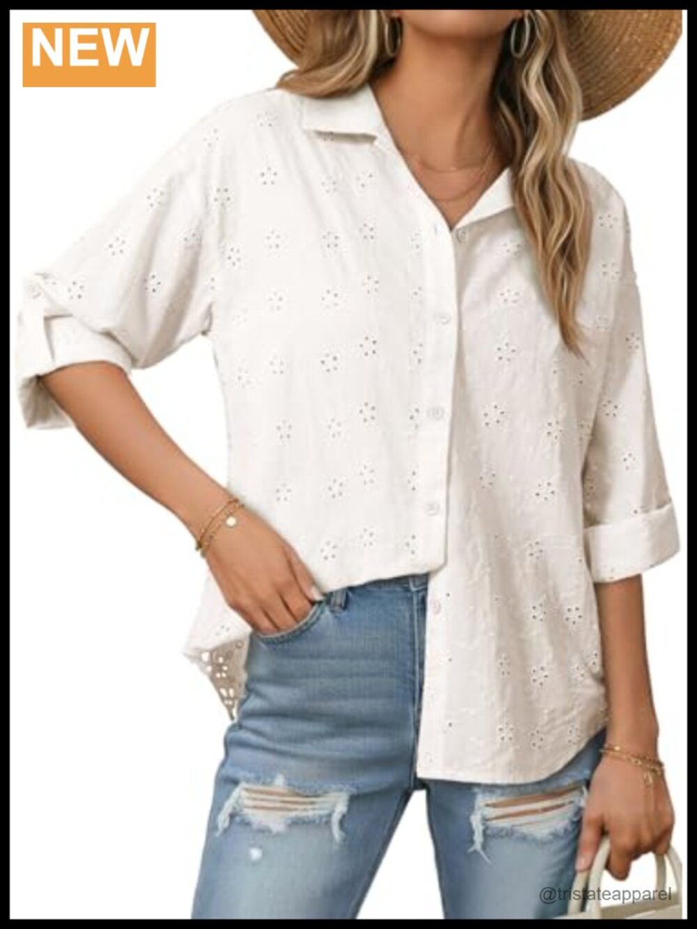 Women's Casual Cotton Button Down Long Sleeve Blouse Loose Fit Hollow Out